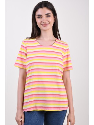 Women T-shirt Sunday 6160 Pink Stripes